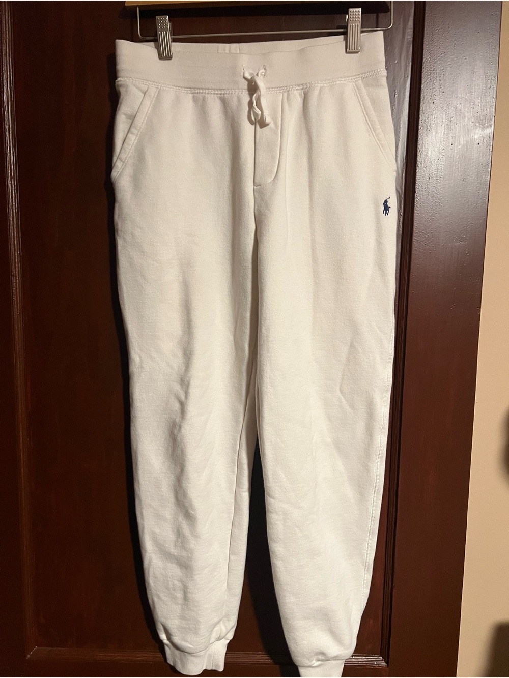 Polo by Ralph Lauren White Girls Fleece Joggers with Navy Logo